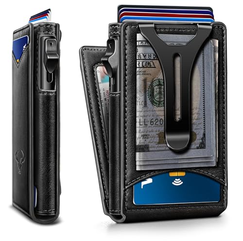 BULLIANT Men Wallet,Money Clip Wallet Slim For Gift Men 9Cards-Metal Credit Card Case in Magnetic Leather Flip - Image 1