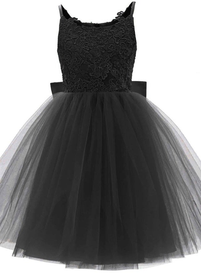 PLwedding Flower Girls Lace Tulle Ball Gowns First Communion Dresses, Z Black, 6-7 Years - Image 1