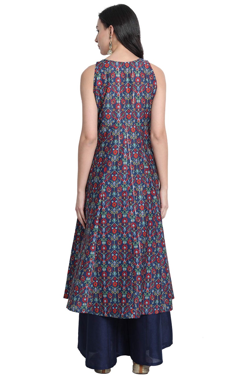 Janasya Blue Embellished Kurta with Palazzo & Dupatta for Women Silk Blend Fabric Latest Fashion - Image 3