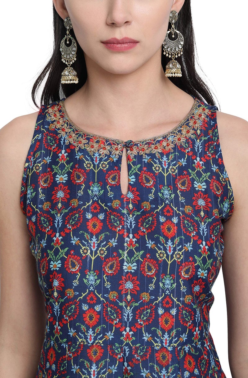 Janasya Blue Embellished Kurta with Palazzo & Dupatta for Women Silk Blend Fabric Latest Fashion - Image 4