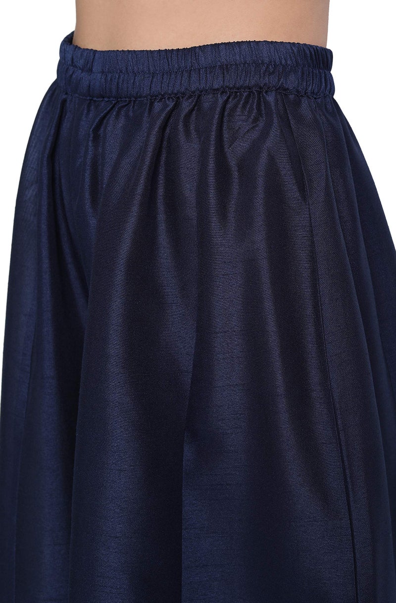 Janasya Blue Embellished Kurta with Palazzo & Dupatta for Women Silk Blend Fabric Latest Fashion - Image 5