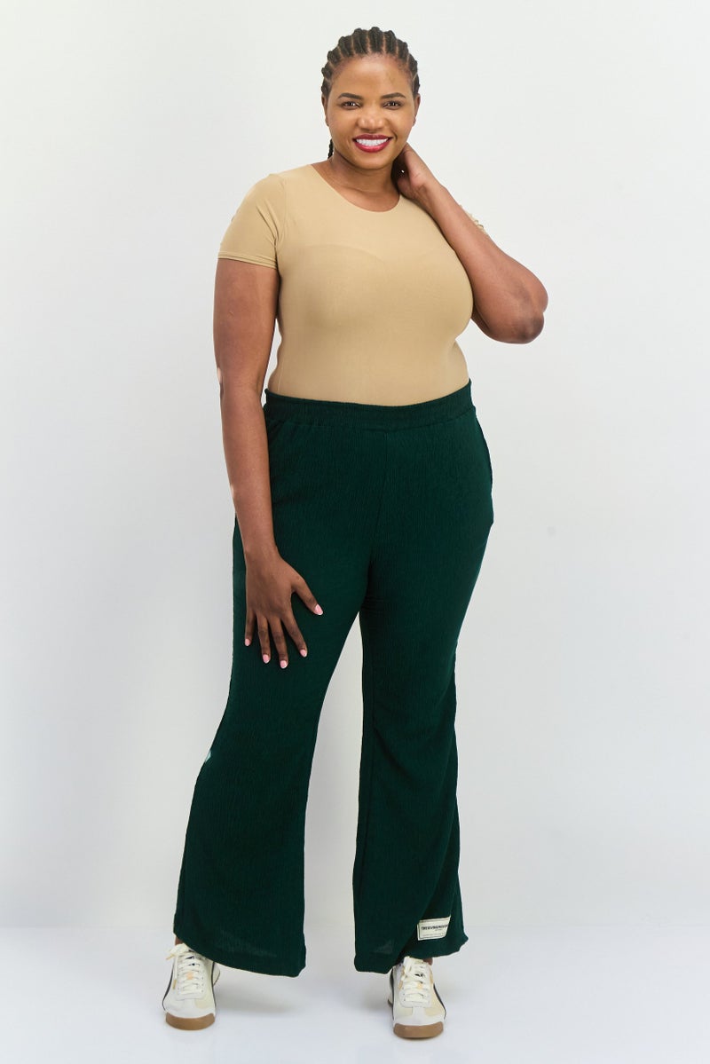 The Giving Movement Women Regular Fit Textured Wide Leg Pants, Dark Green  - Image 2