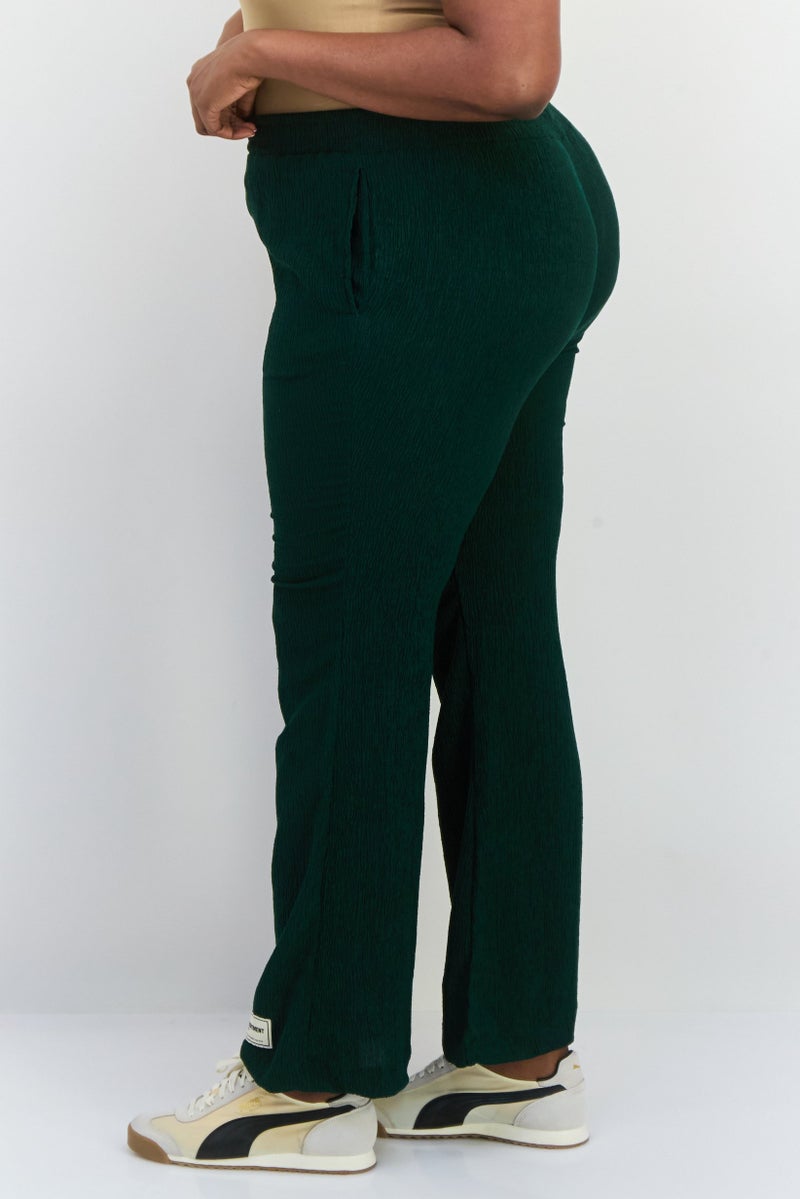 The Giving Movement Women Regular Fit Textured Wide Leg Pants, Dark Green  - Image 3