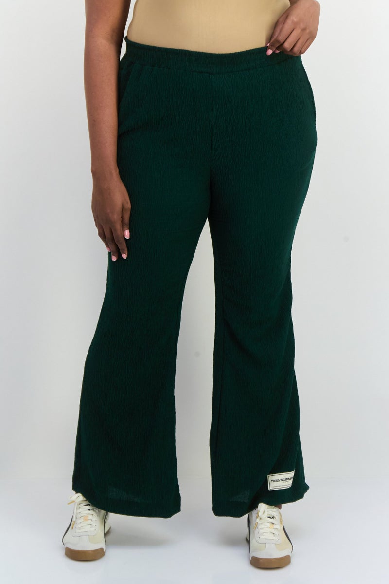 The Giving Movement Women Regular Fit Textured Wide Leg Pants, Dark Green  - Image 1