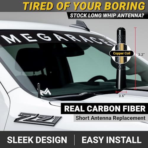 Mega Racer Carbon Fiber Truck Antenna Chevy Silverado 1500 & GMC Sierra (Year 1999-2025) | Short Car Audio & Video Antennas | Small Chevy Silverado Antenna Truck Accessories | Black 3 Inch - Image 3