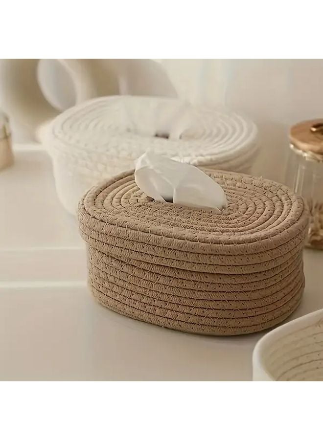 2025 New White Rope Organization Box With Oval Lid For Storing Wet Wipes And Masks - Image 2