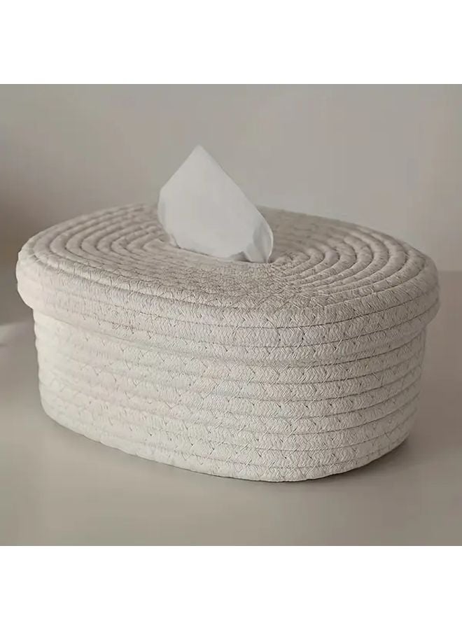2025 New White Rope Organization Box With Oval Lid For Storing Wet Wipes And Masks - Image 3