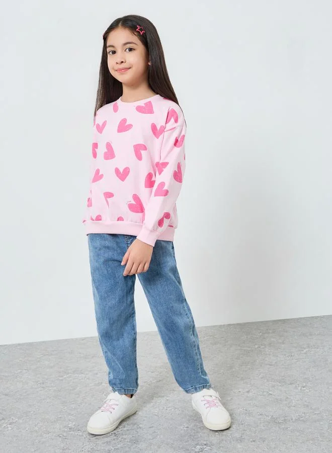 ستايلي Girls Pink Graphic Print Cotton Sweatshirt