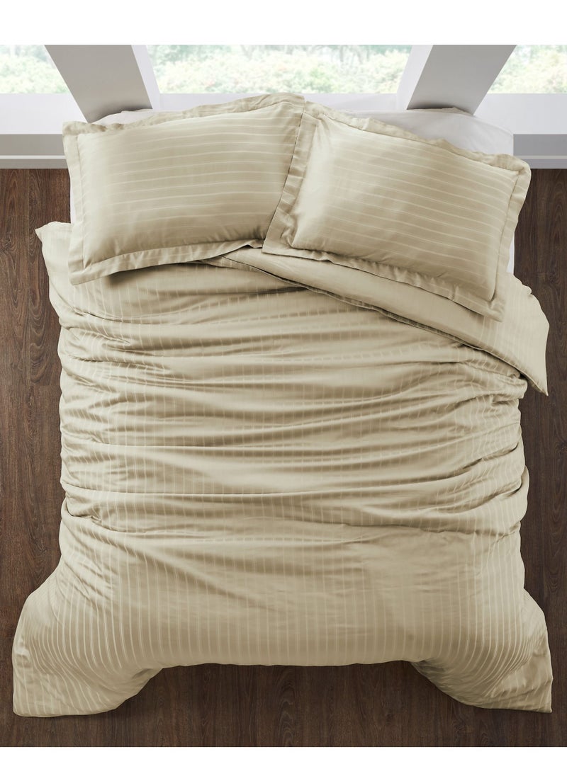 Donetella - 3-Piece Hotel Style Duvet Cover Cotton Rich 500 Thread Count Hotel Satin Striped King Size(Without Insert) Beige - Image 1