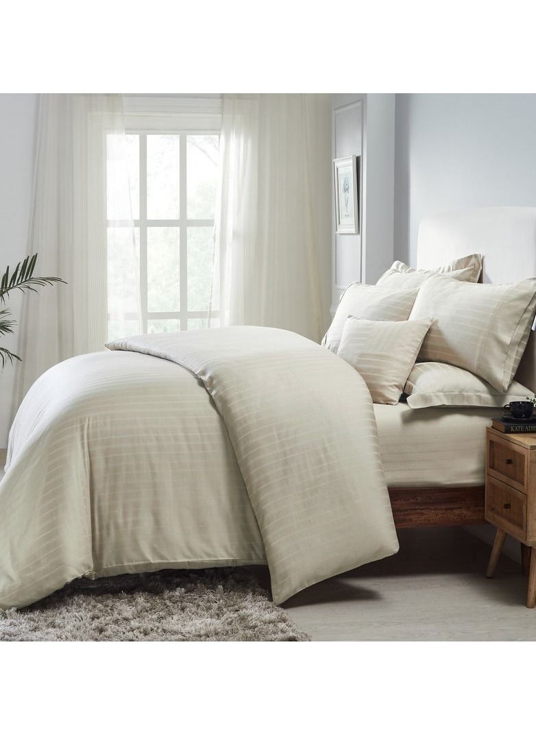 Donetella - 3-Piece Hotel Style Duvet Cover Cotton Rich 500 Thread Count Hotel Satin Striped King Size(Without Insert) Beige - Image 1