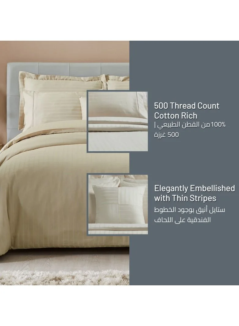 Donetella 3-Piece Hotel Style Duvet Cover Cotton Rich 500 Thread Count Hotel Satin Striped King Size(Without Insert) Beige