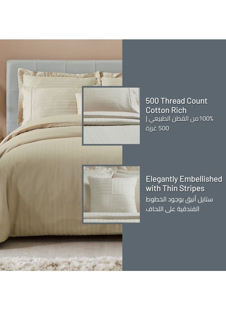 Donetella - 3-Piece Hotel Style Duvet Cover Cotton Rich 500 Thread Count Hotel Satin Striped King Size(Without Insert) Beige - Image 1