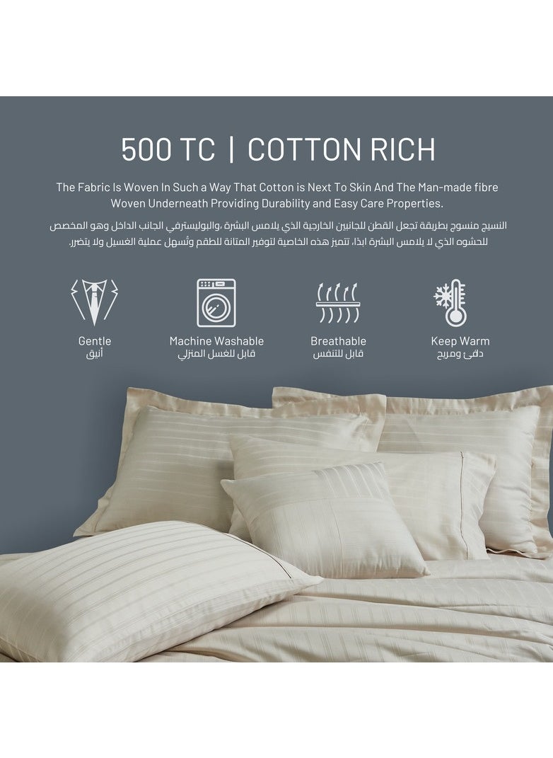 Donetella - 3-Piece Hotel Style Duvet Cover Cotton Rich 500 Thread Count Hotel Satin Striped King Size(Without Insert) Beige - Image 1