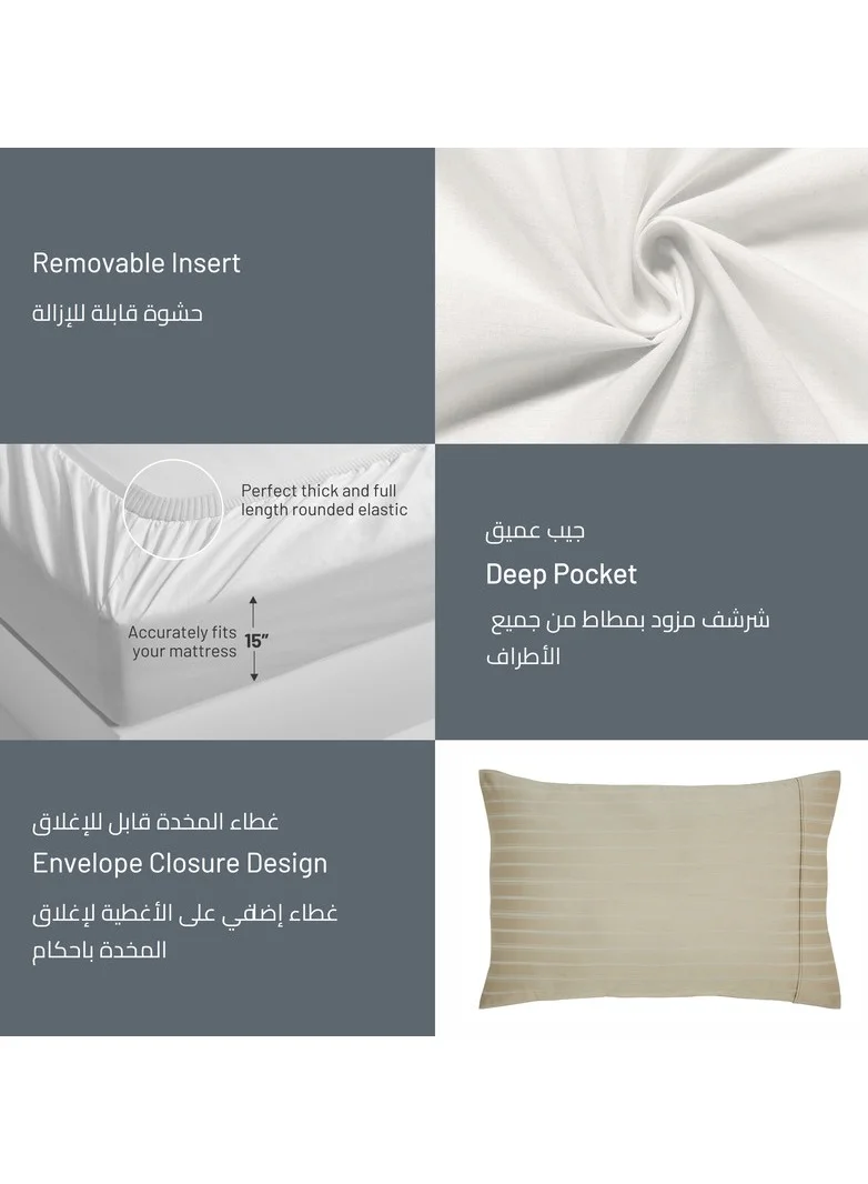 Donetella 3-Piece Hotel Style Duvet Cover Cotton Rich 500 Thread Count Hotel Satin Striped King Size(Without Insert) Beige