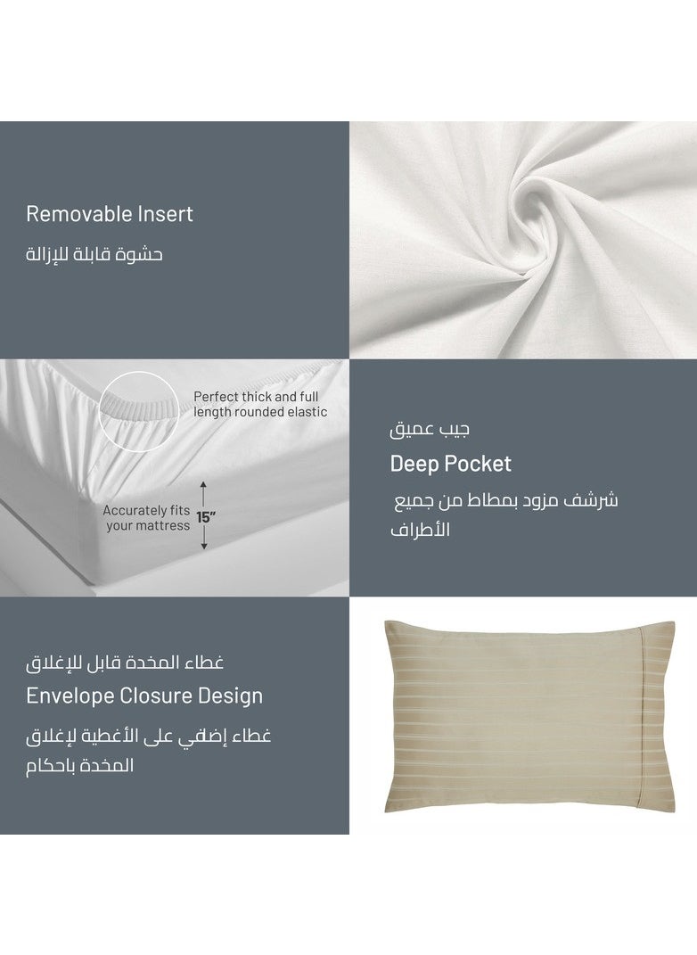 Donetella - 3-Piece Hotel Style Duvet Cover Cotton Rich 500 Thread Count Hotel Satin Striped King Size(Without Insert) Beige - Image 1