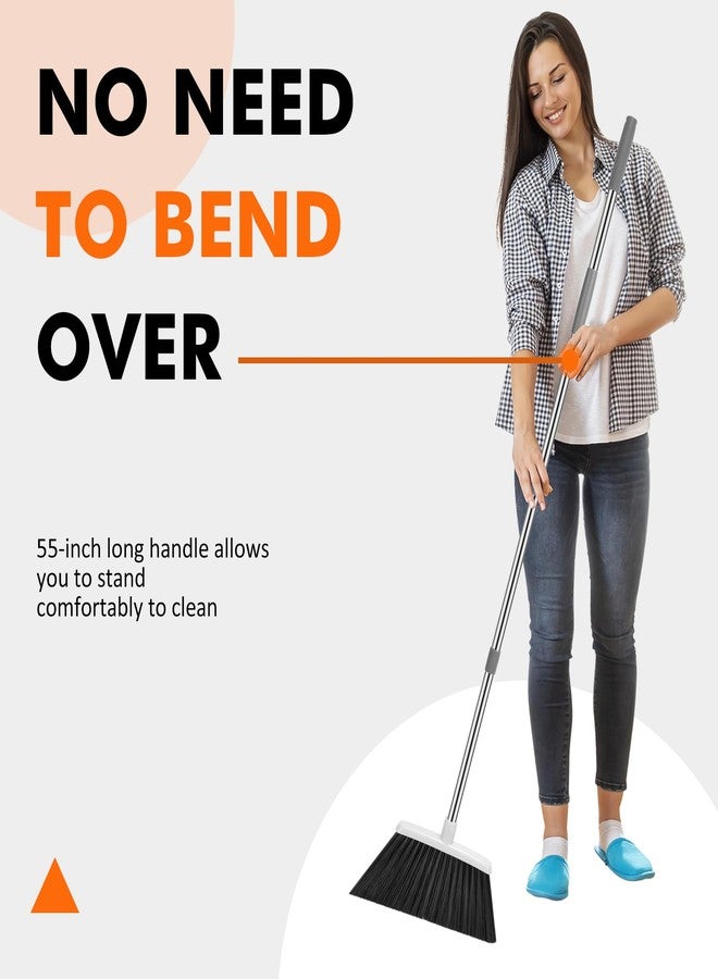 nacena Heavy Duty Broom, 55 Inch Long Handle Outdoor Large Angle Brooms, Commercial Broom for Sweeping Indoor, for Home Garage Kitchen Office Courtyard Lobby Patio Lawn Concrete(Grey&White) - Image 3