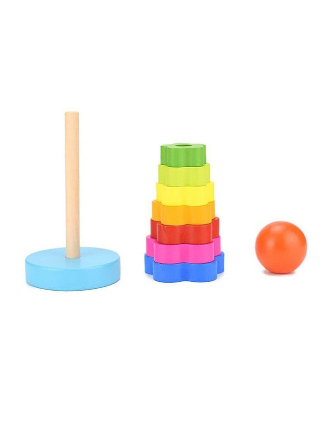 Smoneo Montessori Wooden Flower Rainbow Rings Tower; Shape Recognition Sorting Stacking And Plugging; Stacker Building Educational Learning Toy Game For 3 Years And Above Toddler Kids - Image 3