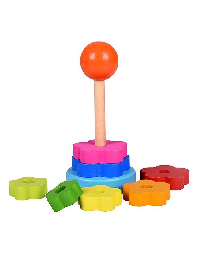 Smoneo Montessori Wooden Flower Rainbow Rings Tower; Shape Recognition Sorting Stacking And Plugging; Stacker Building Educational Learning Toy Game For 3 Years And Above Toddler Kids - Image 5