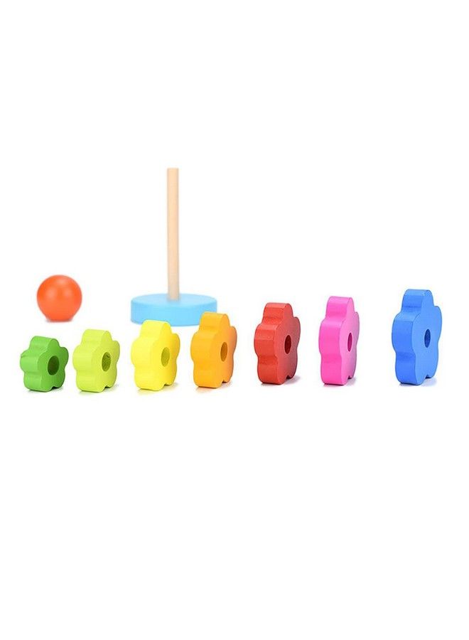 Smoneo Montessori Wooden Flower Rainbow Rings Tower; Shape Recognition Sorting Stacking And Plugging; Stacker Building Educational Learning Toy Game For 3 Years And Above Toddler Kids - Image 4