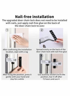 KASTWAVE Stainless Steel Chain Door Guard with Spring Anti-Theft Press Lock, Punch Free Door Chain Lock, Bedroom Home Apartment Hotel Security Door Sliding Safety Chain Lock Stainless Steel Easy Installation  - Image 5