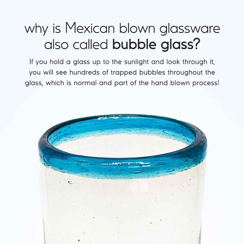 MexHandcraft Aqua Blue Rim 14 oz Drinking Glasses (set of 6) Mexican Handmade Glassware, Recycled Glass, Lead-free, Toxin-Free (Drinking) - Image 3