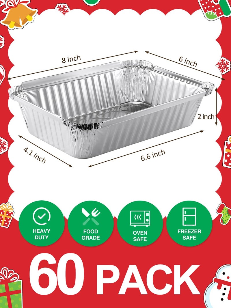 NEEBAKE 60 Pack 8x6 Disposable Aluminum Pans Aluminum-Foil-Pans-Tin-Foil-Baking-Pans-Tin-Trays-Food-Containers-for-Meal-Prep-Cooking-Roasting-Heating - Image 2