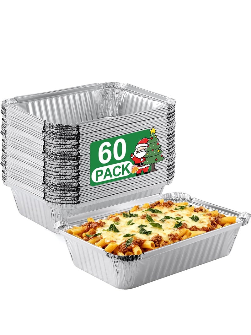 NEEBAKE 60 Pack 8x6 Disposable Aluminum Pans Aluminum-Foil-Pans-Tin-Foil-Baking-Pans-Tin-Trays-Food-Containers-for-Meal-Prep-Cooking-Roasting-Heating - Image 1