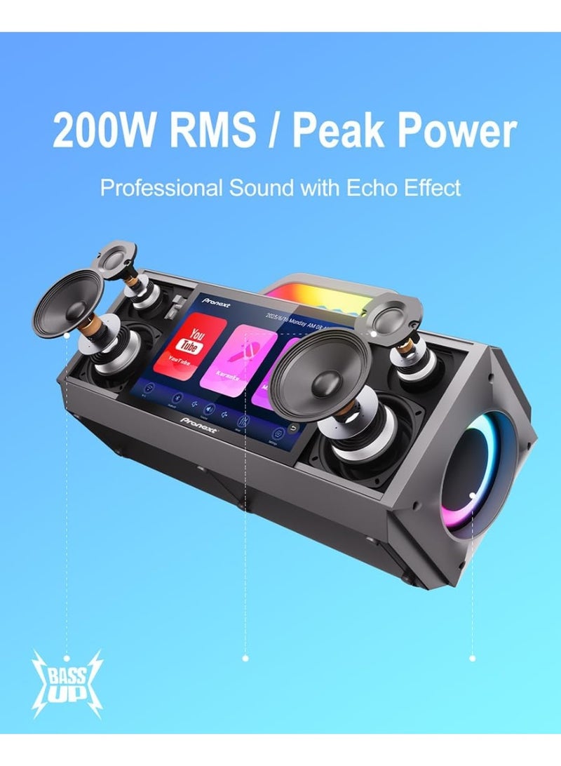 PRONEXT GD-P06 Portable Karaoke Machine with 9″ Touchscreen Lyrics Display, 200W Sound, Dual Wireless Microphones, TV Output for Home & Party - Image 2