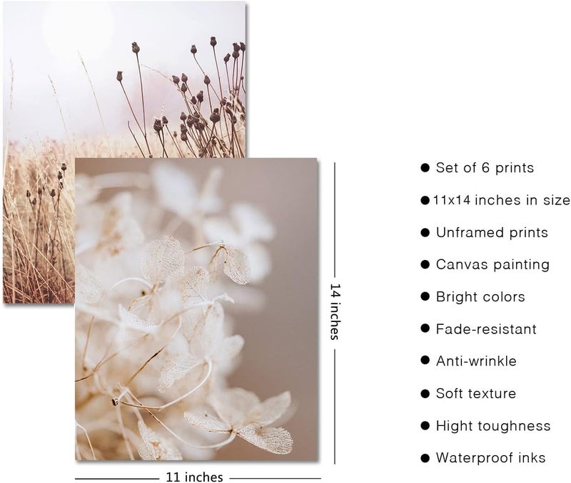 HoozGee Botanical Wall Art Decor Set of 6 Nature photography Art Prints Landscape Plants Nordic Posters Canvas Art Wall Decor for Living Room Bedroom Decoration Home Decor (11"x14" UNFRAMED) - Image 2