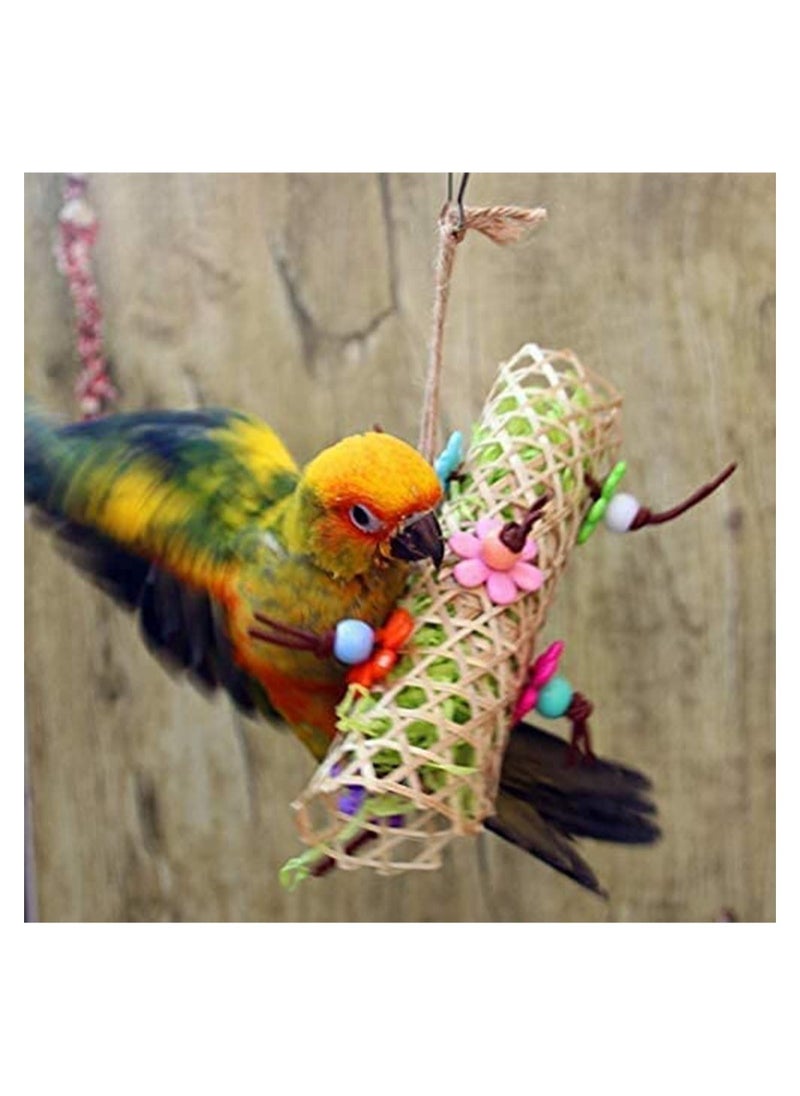 Generic - Interactive Bird Toys Set - 3 Piece Chew Toy for Parrots, Shredded Paper & Bamboo Net for Foraging Fun, Ideal Cage Bite Toy for atoos & Small Birds - Image 1