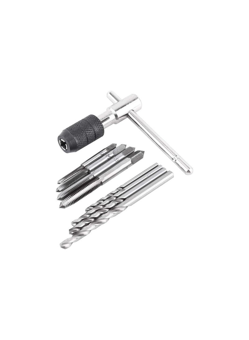 GGOOT Tap Wrench Set, 4pcs Screw Taps + 1pc Bearing Steel M3-M6 T-Shaped Wrench + 4pcs 2.5mm 3.5mm 4.2mm 5.2mm Twist Drill Bits, Durable Threading Tapping Hand Tool Kit  - Image 1