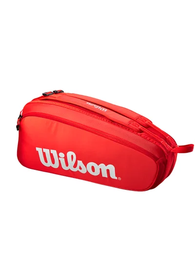 Wilson Super Tour Red Tennis Racket Bag, Adults, Holds up to 6 Rackets