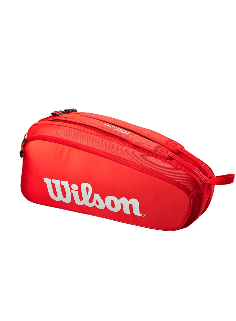 Wilson Super Tour Red Tennis Racket Bag, Adults, Holds up to 6 Rackets