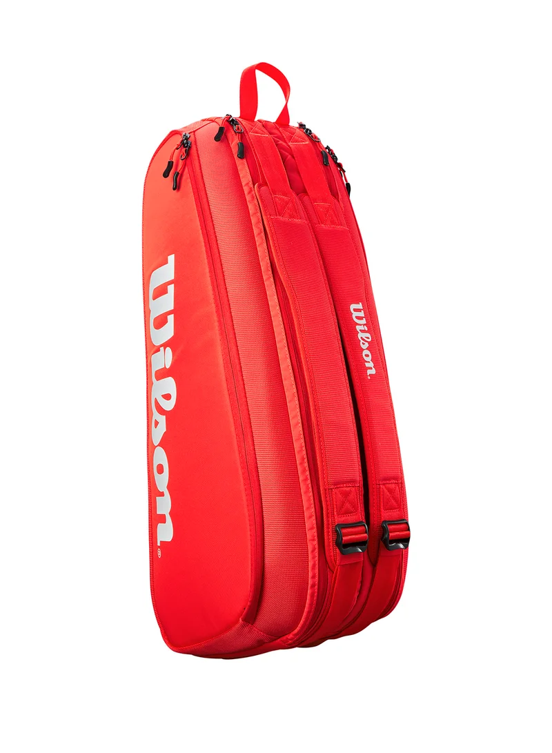 Wilson Super Tour Red Tennis Racket Bag, Adults, Holds up to 6 Rackets