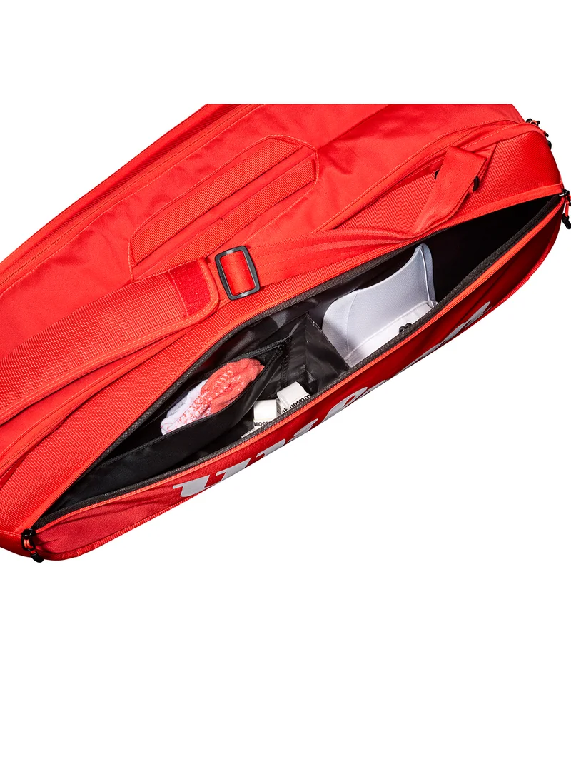Wilson Super Tour Red Tennis Racket Bag, Adults, Holds up to 6 Rackets