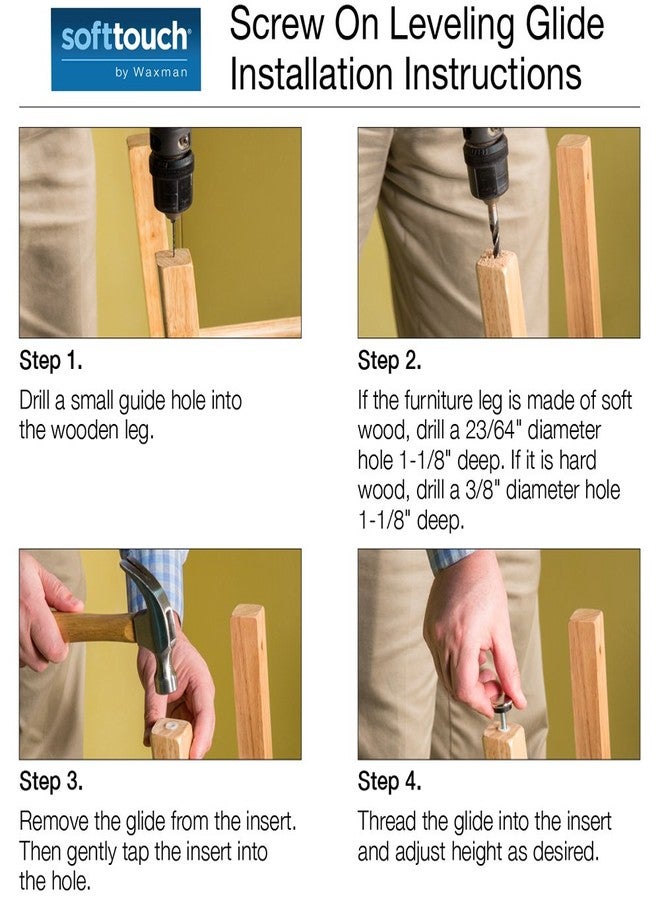سوفت تاتش قواعد تسوية SoftTouch مثبتة ببراغي لأرجل الأثاث الخشبي المستقيمة - 1-1/16 بوصة (4 قطع) نحاس، دائري، فضي - 4603695N - Image 5