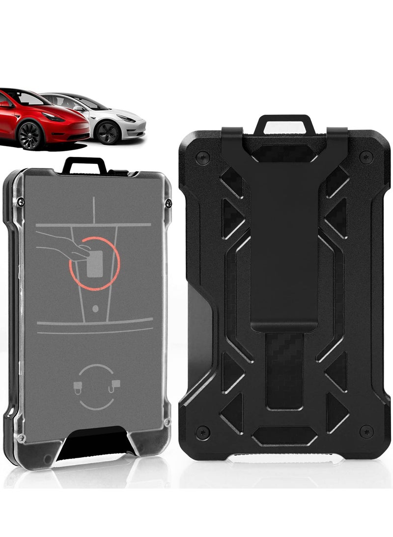 SOLARAE Key Card Holder for Tesla Model 3 Y ID Badge Holders Protection Large Capacity Metal Case Upgrade Aluminum Alloy Accessories Key Fob Cover with Carbon Fiber Pattern (Black) - Image 1