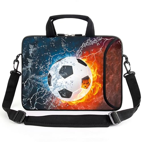 AMARY 15.4" 15.6" laptop sleeve adjustable shoulder strap with handle accessory pocket for men women (Soccer) - Image 1