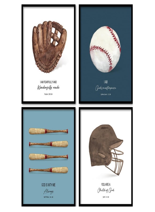 foedor Scripture Sports Baseball Room Decor for Boys Room,Christian Baseball Wall Art Decorations for Boys Room,Vintage Sports Wall Art for Classroom Gym Playroom, 8x10 Unframed,Set of 4 - Image 1