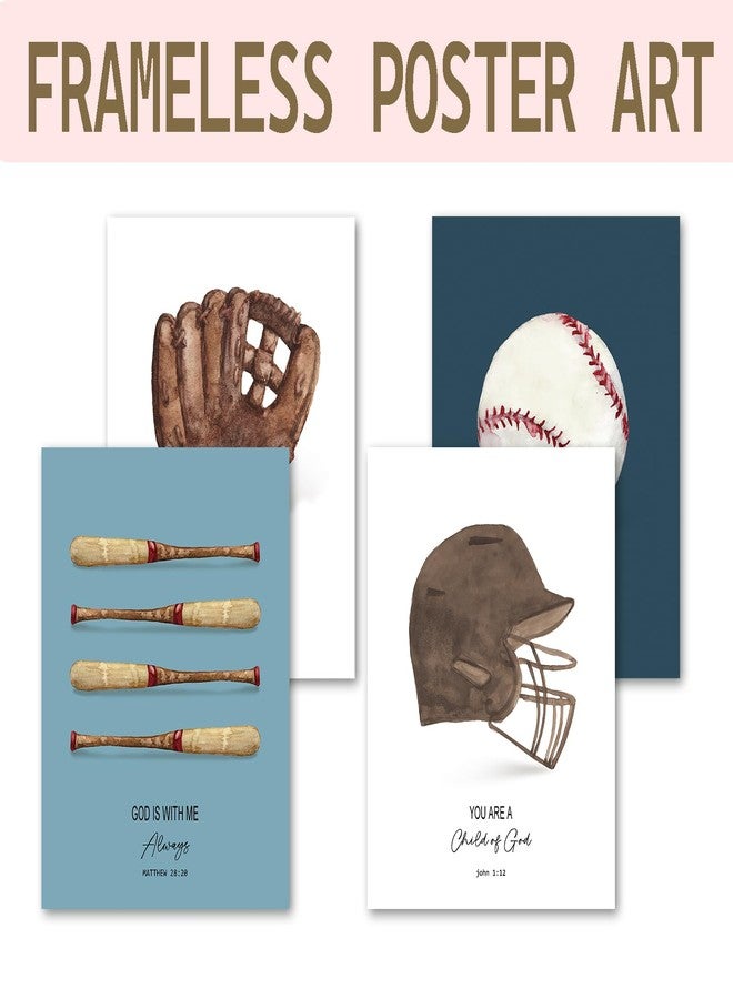 foedor Scripture Sports Baseball Room Decor for Boys Room,Christian Baseball Wall Art Decorations for Boys Room,Vintage Sports Wall Art for Classroom Gym Playroom, 8x10 Unframed,Set of 4 - Image 2