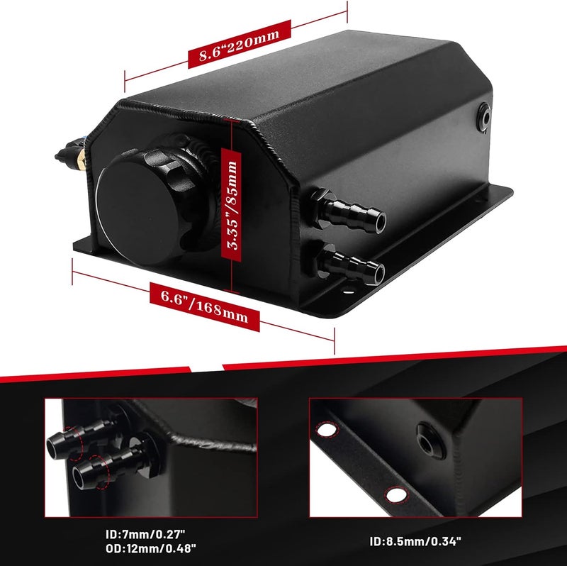 BOMLING 2L Universal Aluminum Coolant Radiator Overflow Tank with Cap - Black - Image 2