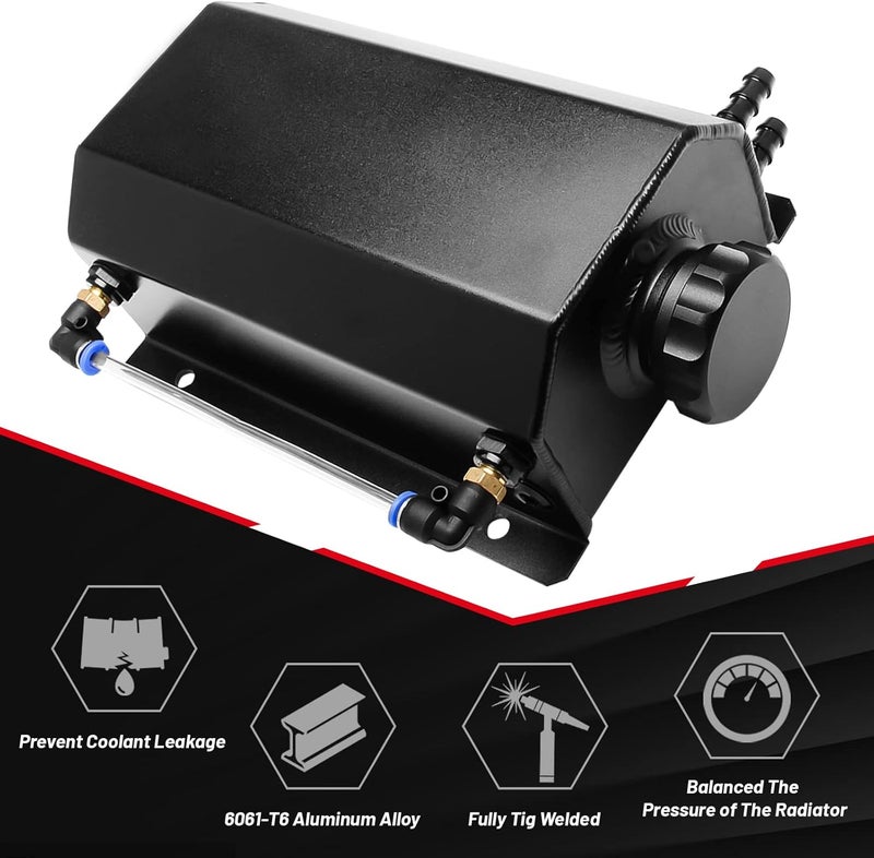 BOMLING 2L Universal Aluminum Coolant Radiator Overflow Tank with Cap - Black - Image 3