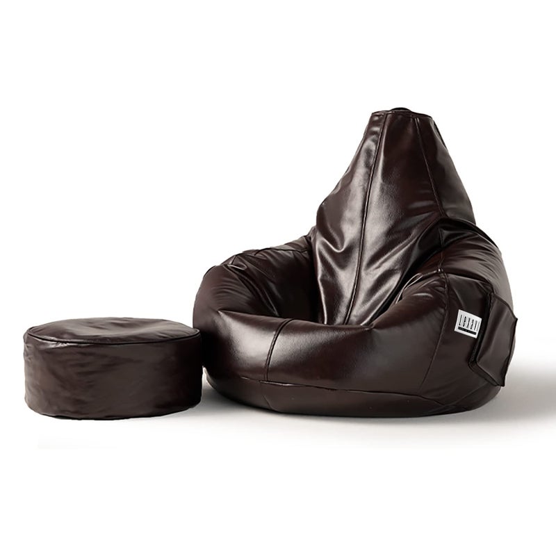 LEXAVI LEXAVI Brand Bean Bag with Footrest Filled with Beans 4XL Large Jumbo Size in Faux Leather 4XL Brown Pocket  - Image 2