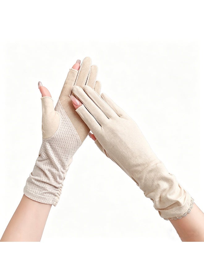 Women's Anti Slip Elastic Cycling Sun Shading Breathable Touch Screen Summer Driving Sun Protection Gloves - Image 1