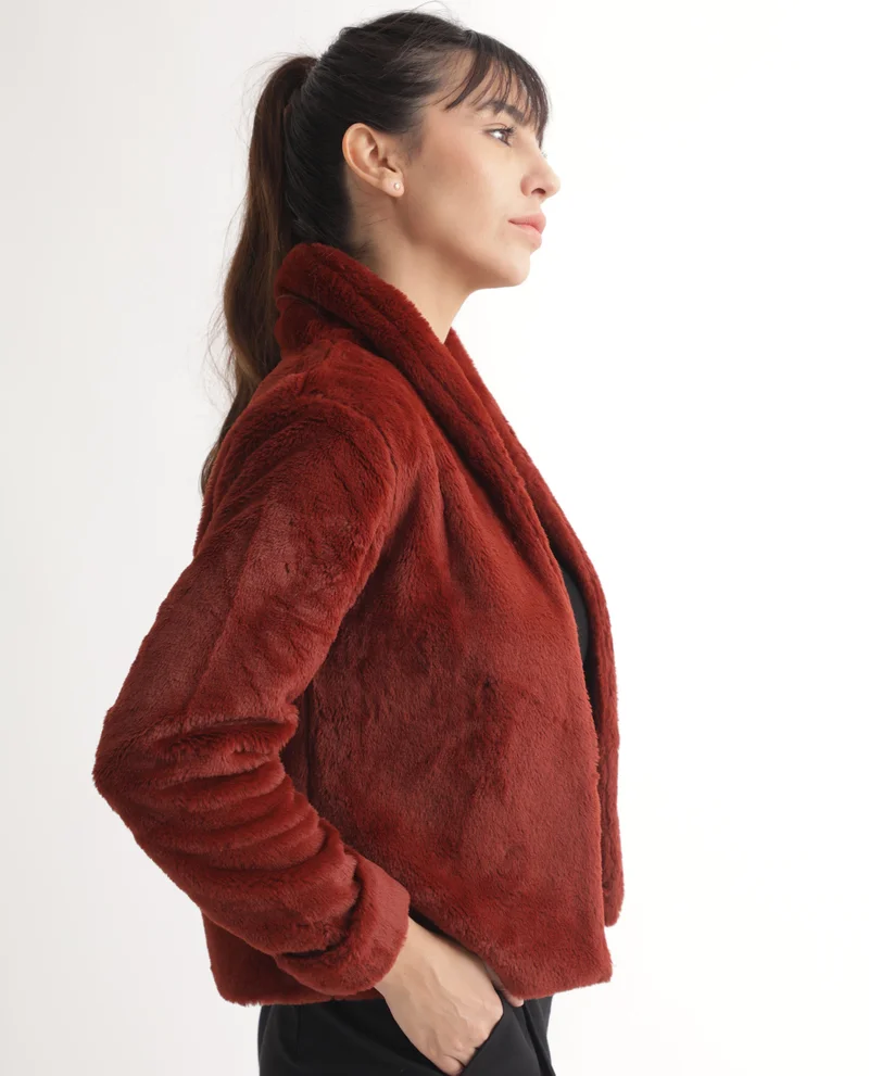 Rareism Rareism Women Schella Rust Polyester Fabric Full Sleeves Zip Closure High Neck Regular Fit Plain Jacket