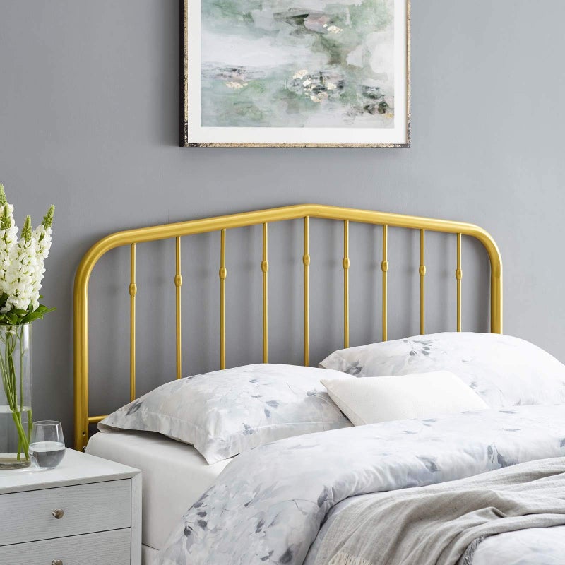 Modway Lennon Modern Farmhouse Metal Full Headboard in Gold