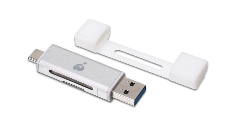 IOGEAR USB-C 2-in-1 SD Card Reader - w/USB Type A - SDXC - SDHC - SD - MMC - RS-MMC - Micro SDXC - Micro SD - Micro SDHC Card - UHS-I Cards - GFR3C12 - Image 1