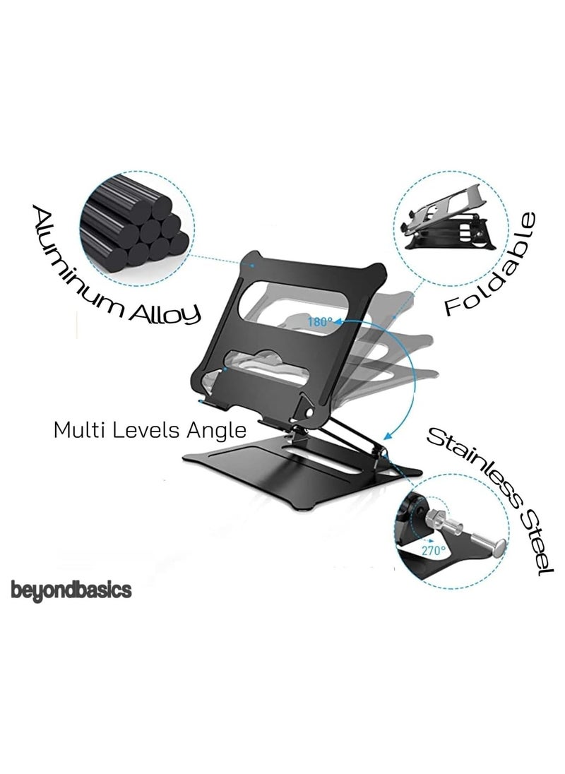 Beyond Basics - Beyond Basics Adjustable Laptop Desk Stand Portable Laptop Riser with Heat Vent  Laptop Holder Foldable Laptop Stand for Desk Black. - Image 1