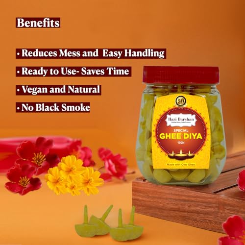 Hari Darshan Pure Ghee Diya | Ready-to-Use Cow Ghee Diya for Pooja | Wax-Free Temple Ghee Diya Batti | Long-Lasting Ghee Wicks for Daily Worship | 100 Pieces with 25 Min Burn Time | 340g Pack - Image 4