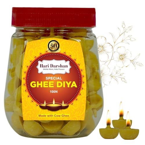 Hari Darshan Pure Ghee Diya | Ready-to-Use Cow Ghee Diya for Pooja | Wax-Free Temple Ghee Diya Batti | Long-Lasting Ghee Wicks for Daily Worship | 100 Pieces with 25 Min Burn Time | 340g Pack - Image 1
